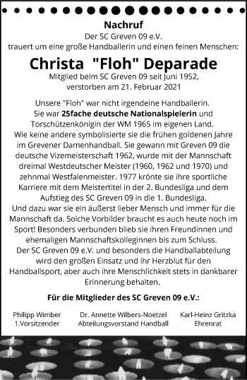 Anzeige von Christa Deparade 