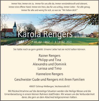Anzeige von Karola Rengers 