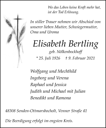 Anzeige von Elisabeth Bertling 