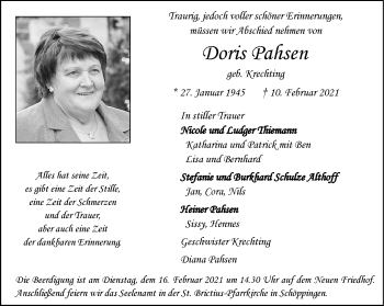 Anzeige von Doris Pahsen 
