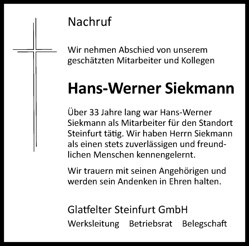 Traueranzeige für Hans-Werner Siekmann vom 11.02.2021 aus 