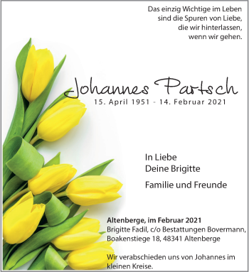 Anzeige von Johannes Partsch 