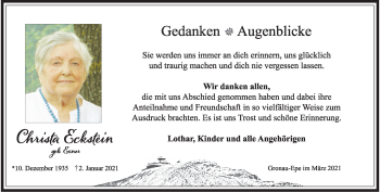 Anzeige von Christa Eckstein 