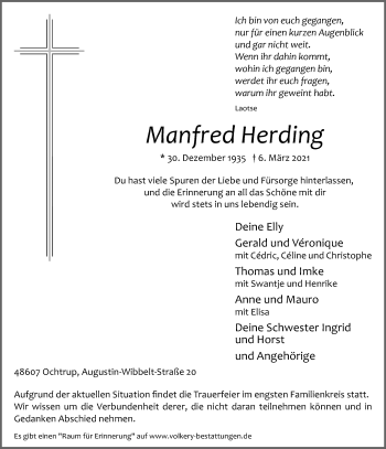 Anzeige von Manfred Herding 