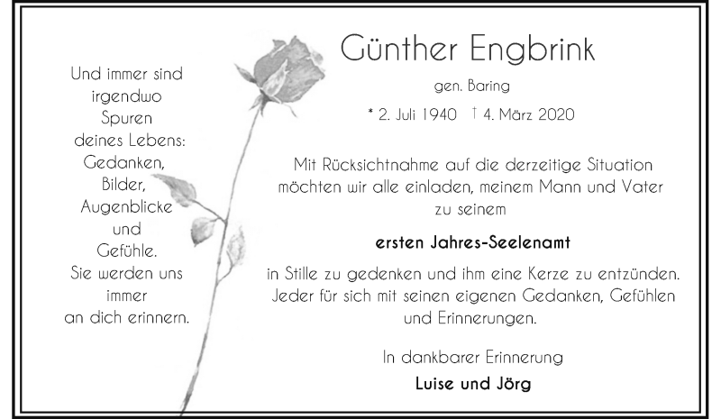  Traueranzeige für Günther Enbrink vom 04.03.2021 aus 