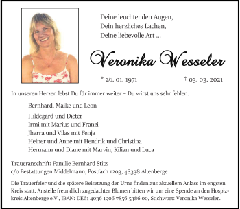 Anzeige von Veronika Wesseler 