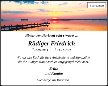 Anzeige von Rüdiger Friedrich 
