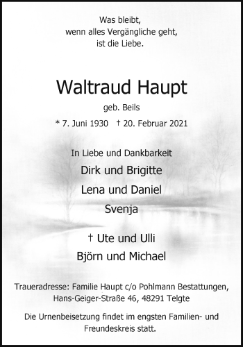 Anzeige von Waltraud Haupt 