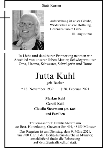 Anzeige von Jutta Kuhl 