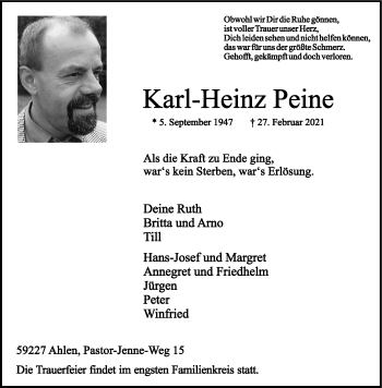 Anzeige von Karl-Heinz Peine 