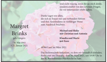 Anzeige von Margret Brinks 