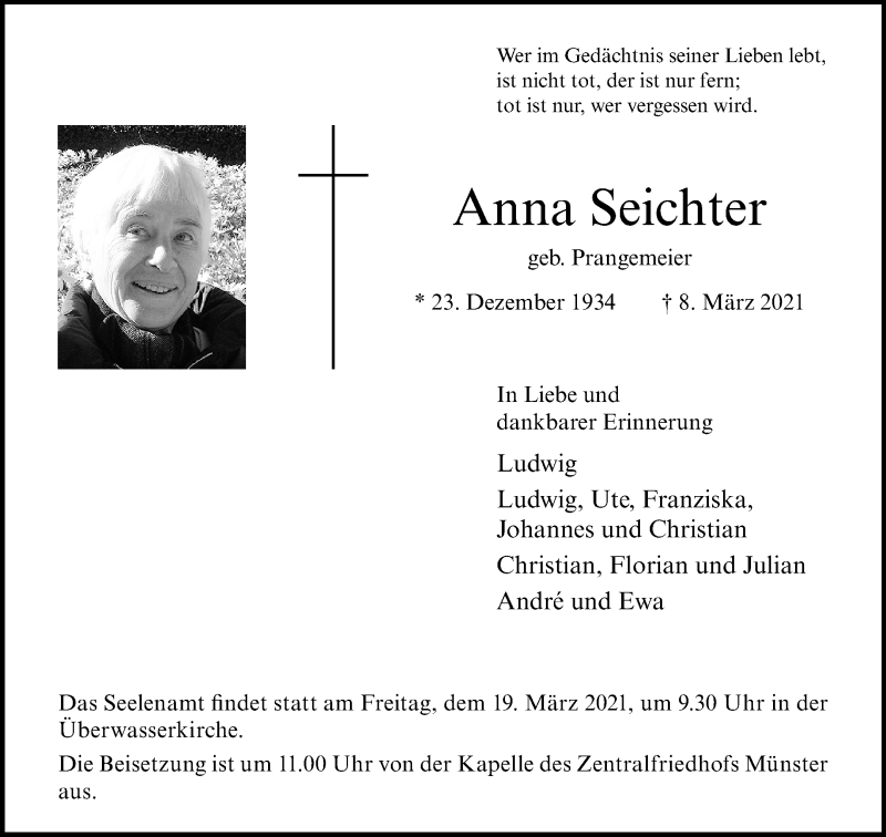  Traueranzeige für Anna Seichter vom 13.03.2021 aus 