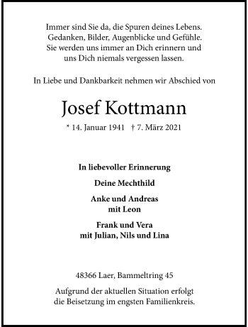 Anzeige von Josef Kottmann 
