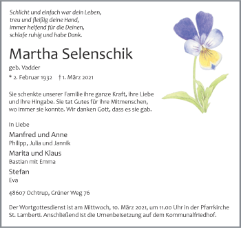 Anzeige von Martha Selenschik 