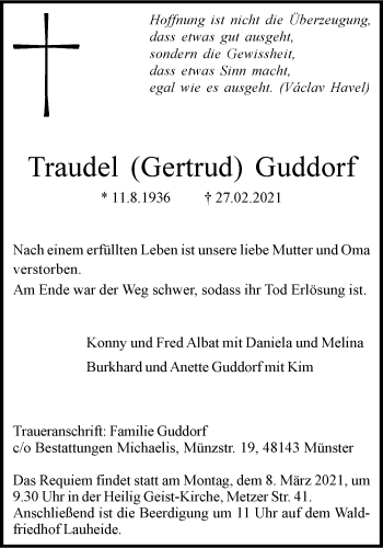Anzeige von Gertrud Guddorf 
