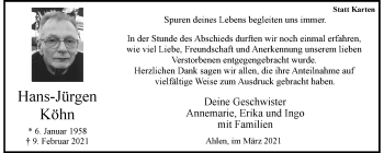 Anzeige von Hans-Jürgen Köhn 