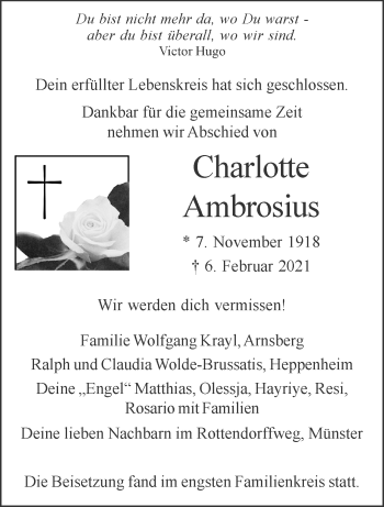 Anzeige von Charlotte Ambrosius 