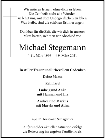 Anzeige von Michael Stegemann 