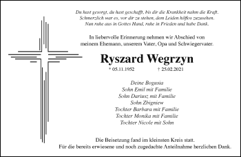 Anzeige von Ryszard Wegrzyn 