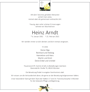 Anzeige von Heinz Arndt 