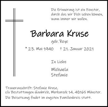 Anzeige von Barbara Kruse 