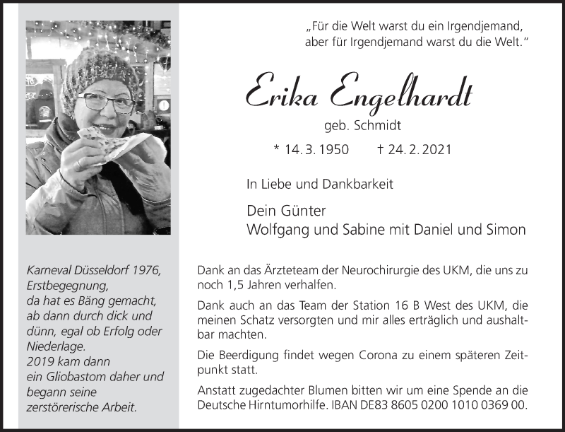  Traueranzeige für Erika Engelhardt vom 04.03.2021 aus 
