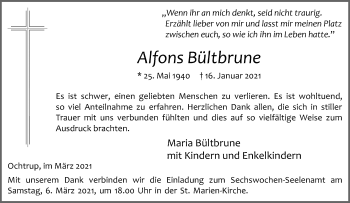 Anzeige von Alfons Bültbrune 