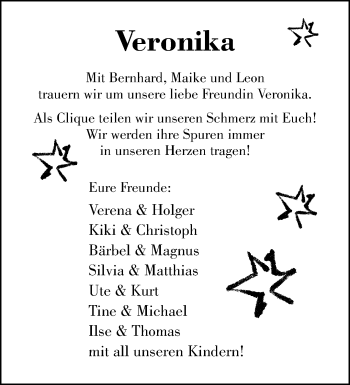 Anzeige von Veronika Wesseler 