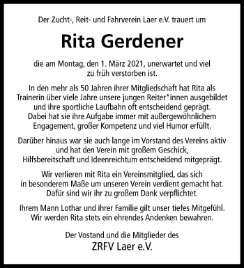 Anzeige von Rita Gerdener 