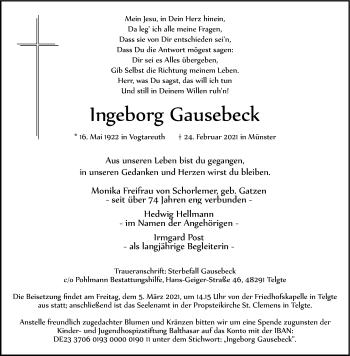 Anzeige von Ingeborg Gausebeck 