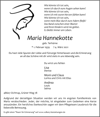 Anzeige von Maria Hannekotte 