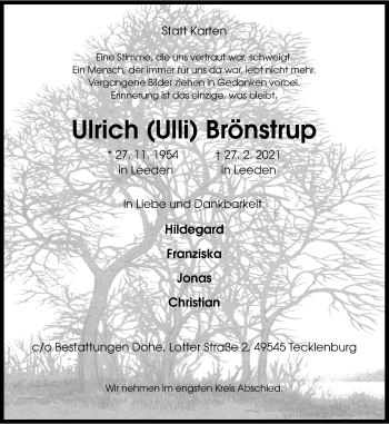 Anzeige von Ulrich (Ulli) Brönstrup 