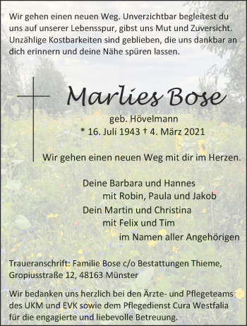 Anzeige von Marlies Bose 
