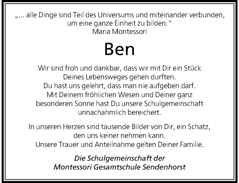  Traueranzeige für Ben  Wettervogel vom 03.03.2021 aus 