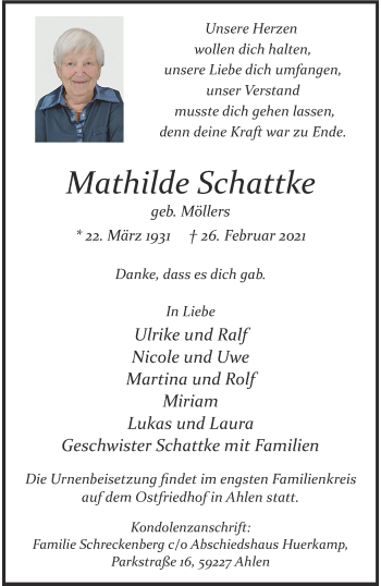 Anzeige von Mathilde Schattke 