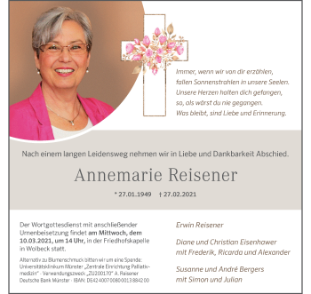Anzeige von Annemarie Reisener 