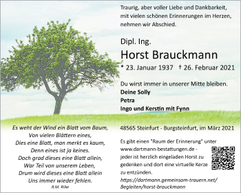 Anzeige von Horst Brauckmann 