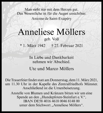 Anzeige von Anneliese Möllers 