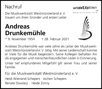 Anzeige von Andreas Drunkemühle 