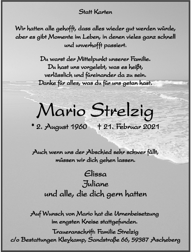  Traueranzeige für Mario Strelzig vom 03.03.2021 aus 