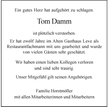 Anzeige von Tom Damm 