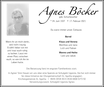 Anzeige von Agnes Böcker 