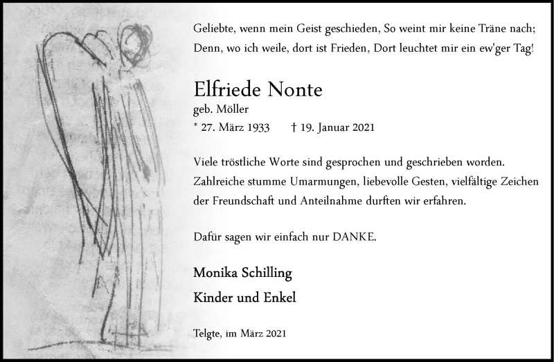  Traueranzeige für Elfriede Nonte vom 06.03.2021 aus 
