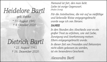 Anzeige von Dietrich Bartl 