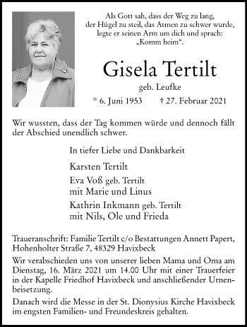 Anzeige von Ludger Tertilt 