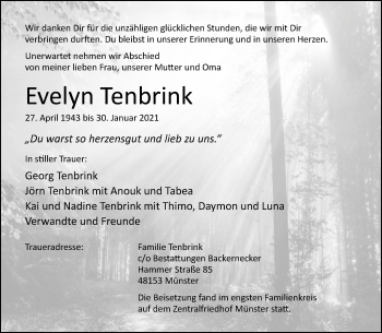 Anzeige von Evelyn Tenbrink 