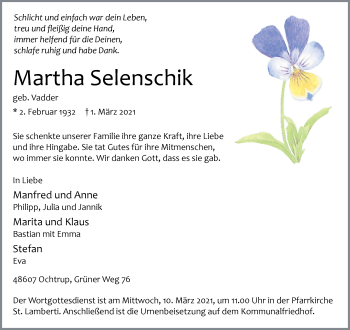 Anzeige von Martha Selenschik 