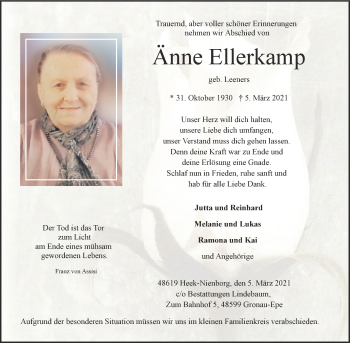 Anzeige von Änne Ellerkamp 