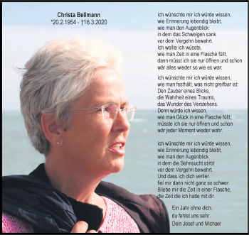 Anzeige von Christa Bellmann 