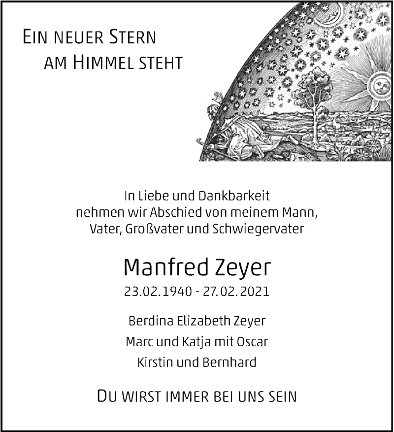  Traueranzeige für Manfred Zeyer vom 06.03.2021 aus 